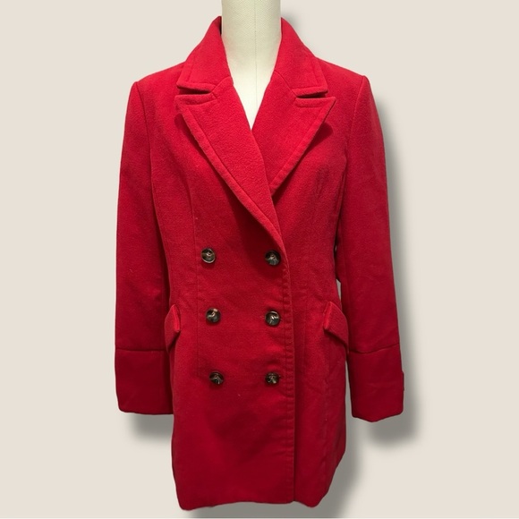 100 Forever 21 | EUC Red Double-Breasted Wool Blend Coat (Size L) - Picture 2 of 12